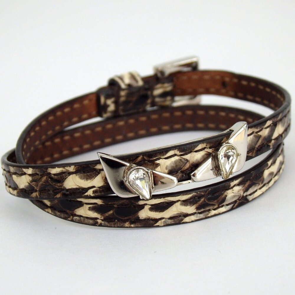 Authentic FENDI monster bracelet leather/metal/Rhinestone[Used]